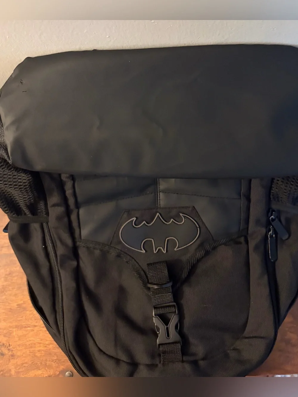 Black Batman Emblem Men's Backpack with Winged Side Panels